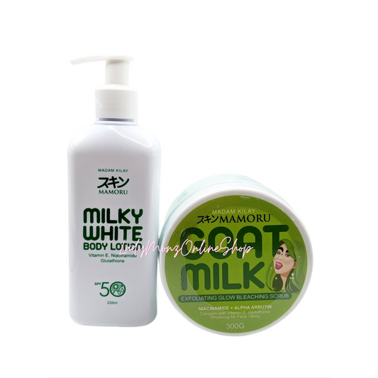 Mksmetics Mamoru Milky White Lotion and Goat Milk Body Scrub Combo