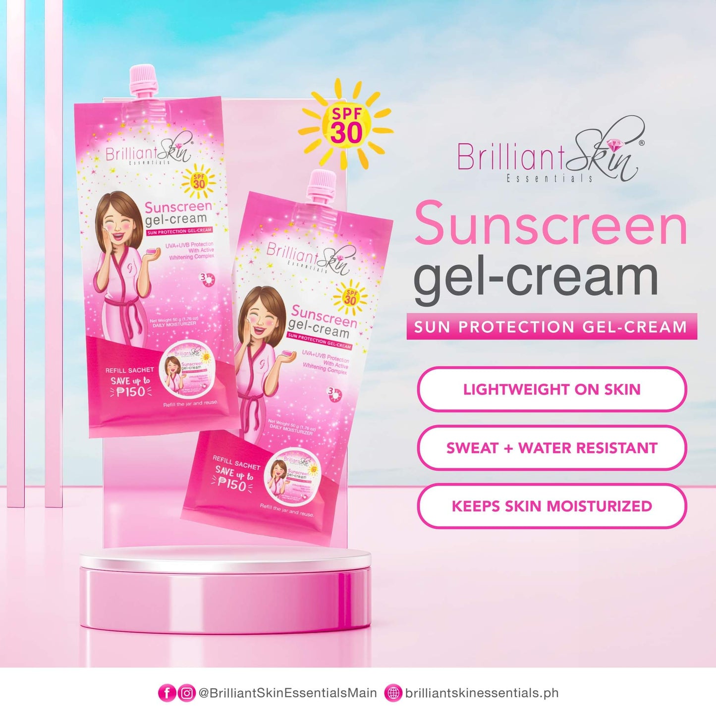 (2 Sachets) Brilliant Skin Sunscreen Gel-Cream w/ SPF 30